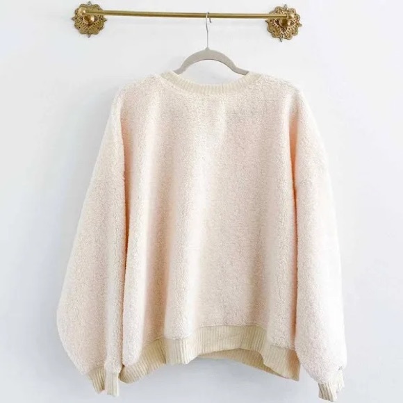Peach Love California Size Small Boutique Cream Sherpa Oversized - Picture 3 of 3